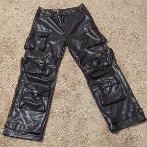 AKIRA Women's PU Leather Black High Rise Cargo Pants size Large